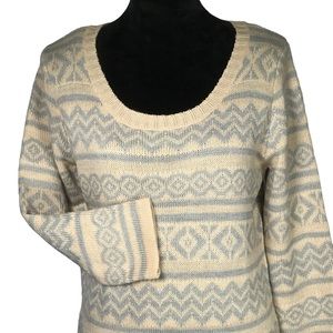 Charming Charlie Sweater Dress Knit Blue White Fair Isle Scandi Nordic Cozy